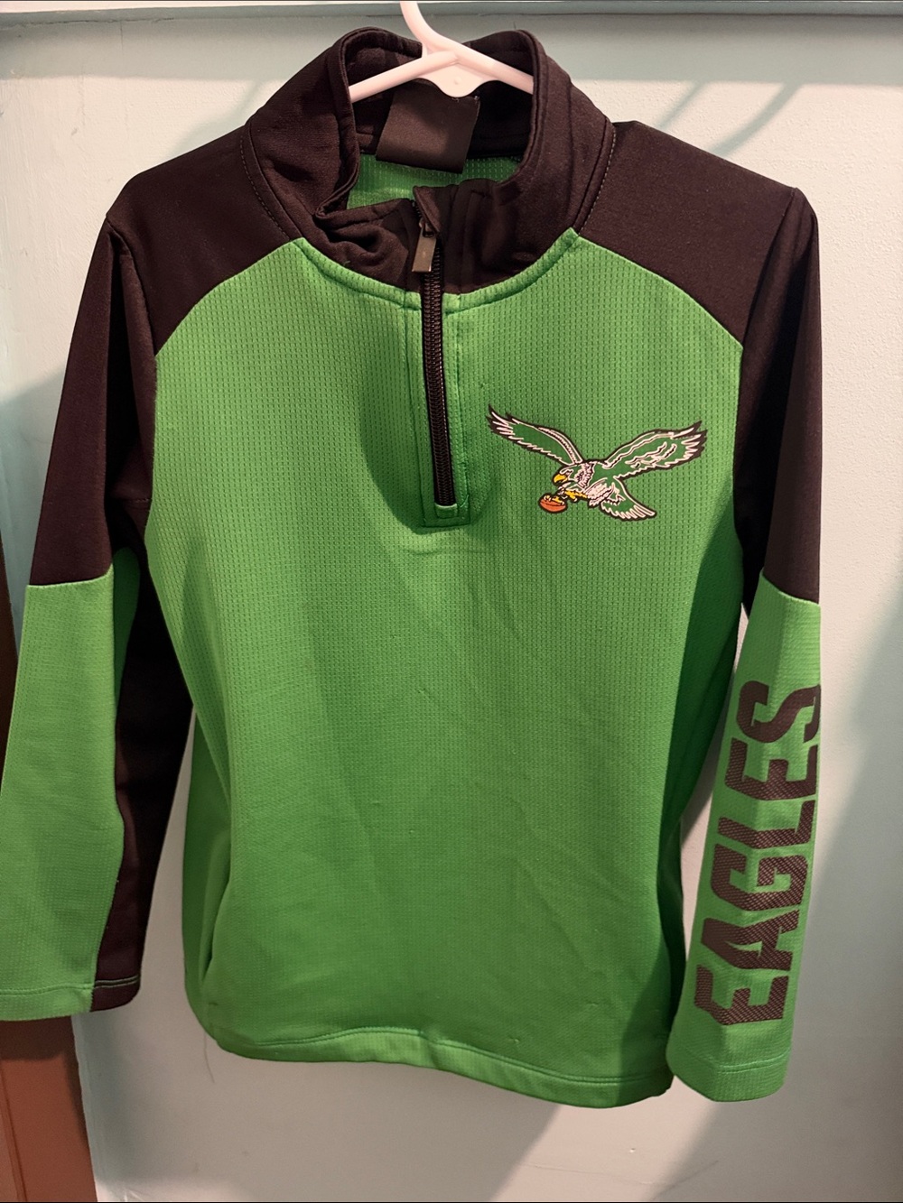 Philadelphia Eagles Kids Green Quarter-Zip Eagles Pullover